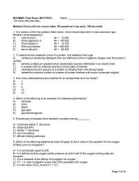 Final Exam Paper - Biochemistry I | BCHM 461 - Docsity