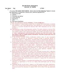 Exam I Solutions - Molecular Biology - Spring 2014 | BIO 344