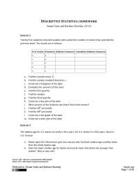 Descriptive Statistics - Business Statistics - Homework - Docsity