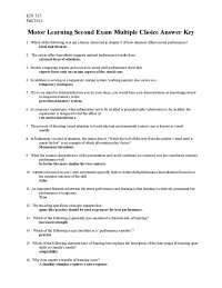 Exam with Answers Key for Motor Learning | KIN 315