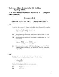 Homework 2 - Linear System Analysis II | ECE 312 - Docsity