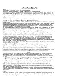 Filologia Slava: Storia, Lingua e Cultura - Prof. Comi