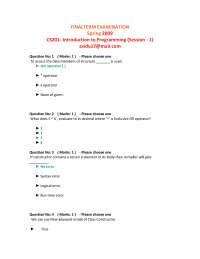 CS201 - Introduction to Programming: Finalterm Examination (Spring 2009)