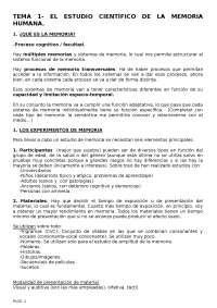 TEMA 1- EL ESTUDIO CIENTÍFICO DE LA MEMORIA HUMANA