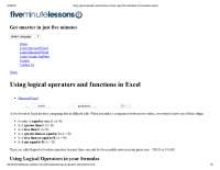 Using logical operators and functions in excelUsing logical operators and functions in Excel