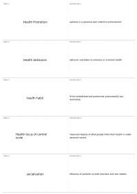 Term 1: Health Promotion and Behavior Change Theory
