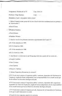 EXAMEN Història de la Televisió 2015 - Prof. Sergi Sánchez