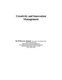 Creativity and innovation management dr.p.rizwan ahmed