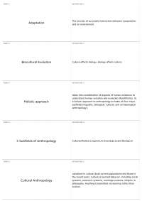 Anthropology Terms: Adaptation, Biocultural Evolution, Subfields, and Evolution