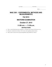 Midterm Exam for Experimental Methods and Measurements | MAE 2381 ...