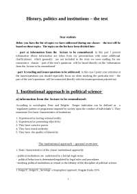 History politics and institutions - topics