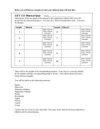 Mineral Identification Quiz: GEY 111