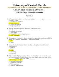 Solved 66 Multiple Choice Questions - Object Oriented Programming | COP 3330