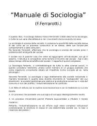 Manuale di sociologia Ferrarotti riassunto