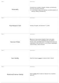 Term 1: Personality Theory and Measurement
