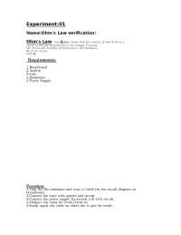 Ohm's Law Verification Experiment