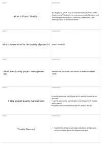 Project Quality Management: Terms, Definitions, and Concepts