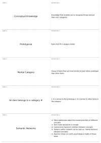 Conceptual Knowledge & Mental Categories: Definitions, Prototypes & Networks
