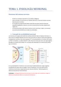 Fisiología neuronal. Tema 1 - Apuntes de Fisiología Animal - Docsity