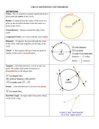 Circle Definitions and Theorems - Handout - Mathematics