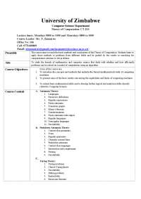 Theory of Computation: CT 324 - University of Zimbabwe
