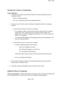 Introduction to Theory of Computation: Course Objectives and Fundamental Concepts
