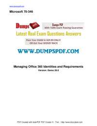 Microsoft 70-346 Managing Office 365 Identities and Requirements