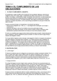 TEMA 4: EL CUMPLIMIENTO DE LAS OBLIGACIONES I.EL PAGO O C - Apuntes de ...