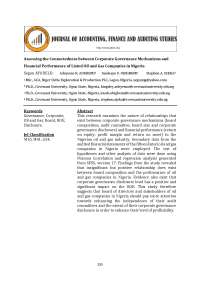 Corporate Governance and Oil and Gas Performance 