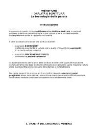 Riassunto "Oralità e scrittura" di Walter Ong