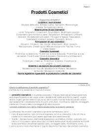 Prodotti Cosmetici e Forme farmaceutiche 