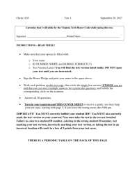 Test 1 with Solution - General Chemistry – 2017 | CHEM 1035 - Docsity