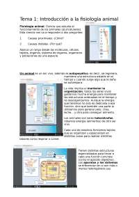 Fisiologia Animal tema 1 - Apuntes de Fisiología Animal - Docsity