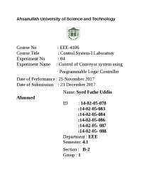 Control Lab Report about programmable logic controller