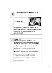 Temas 1 y 2 Introducción general al estudio de la personalidad, con ...