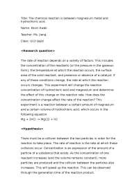 Rate of reaction lab report
