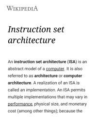 Notes on Instruction Set Architecture