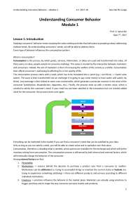 Understanding Consumer Behavior 1 - Docsity