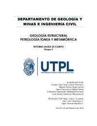 Informe de salida de campo por la provincia de Loja