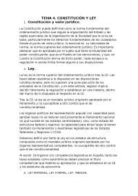 TEMA 4. CONSTITUCIÓN Y LEY Constitución y valor jurídico La Constit ...
