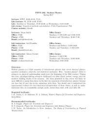 PHYS 202: Modern Physics Spring 2017 Syllabus