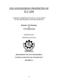Geo-Engineering Properties of Fly Ash: A Study on its Use in Civil Engineering