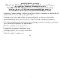 Physics 443: Quantum Mechanics I - Midterm Exam I