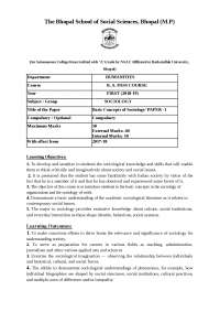 Bhopal School of Social Sciences: Sociology Syllabus for BA Pass Course (First Year)