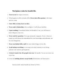 Workplace rules for health life