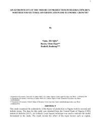 An Authenticity of the Theory of Production in Nigeria