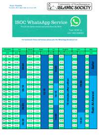 November 2018 Prayer Timetable for Safar/ Rabi Al-Awwal 1440
