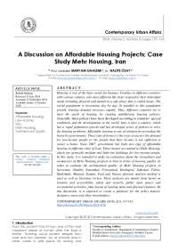 A Discussion on Affordable Housing Projects; Case Study Mehr Housing, Iran