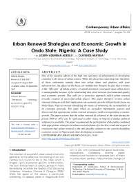 Urban Renewal Strategies and Economic Growth in Ondo State, Nigeria: A Case Study