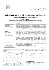 Global Warming and Climate Change: A Critique on International Law and Policy